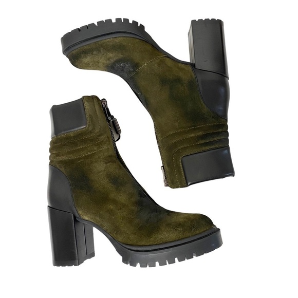 Emanuele Crasto Green Lug Sole Suede Zip Heeled Boots - Picture 3 of 6